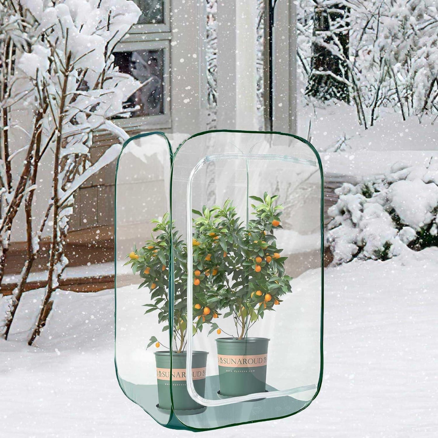 Plant Mini Greenhouse Pop up Frost Protection Enclosure PVC Clear Plant Covers with Roll-up Zipper Entry Doors, Indoor and Outdoor Gardens Protecting Plant from Cold Frost (PVC, 23x23x35in)