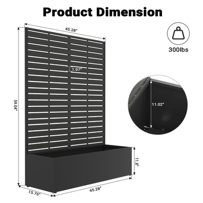 seethmi Metal Raised Garden Bed with HDPE Trellis, 45"x16"x59" Planter Box for Vegetables & Climbing Plants, Outdoor HDPE Privacy Screen Planter with Drainage Holes for Patio, Backyard, Garden