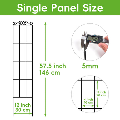 ARIFARO 57.5'' Metal Garden Trellis for Climbing Plants,(Pack of 4) Indoor/Outdoor Sturdy Plant Trellis for Potted Plants,House Plants, Climbing Vines, Black
