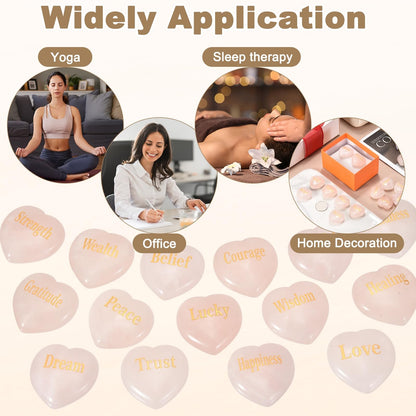 PATIKIL 2Pcs Natural Heart Shaped Crystal Stone, 1.2" Love Worry Stone with Inspirational Words, Pocket Rock Anxiety Crystals for Women Stress Gifts Meditation, Pink(Trust)