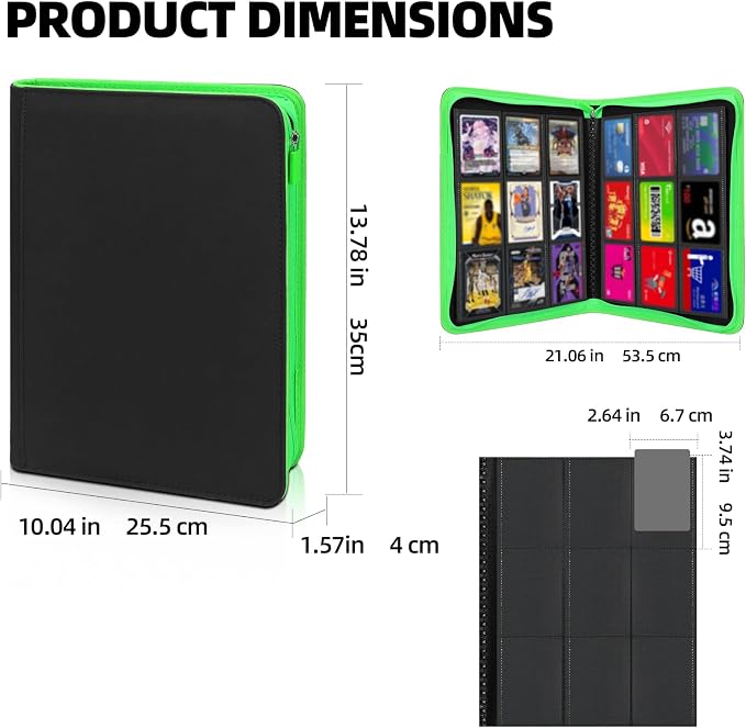 Premium Trading Card Storage Album,9 Pocket 40 Side Pages, 360 Cards,Black Zipper Binder for Collectible Games, Sports Card Organization&Protection (Black Fluorescent Orange Color)
