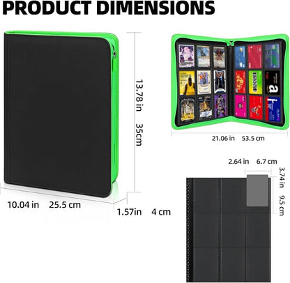 Premium Trading Card Storage Album,9 Pocket 40 Side Pages, 360 Cards,Black Zipper Binder for Collectible Games, Sports Card Organization&Protection (Black Red)