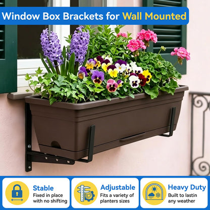 Halatool Railing Planter Box Brackets Outdoor, 4 Pack Adjustable Flower Planter Window Box Brackets, Heavy Duty No Drill Window Box Brackets with 65 lb Capacity for Railings Balcony Porch Fence