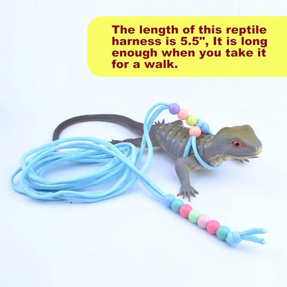 Adjustable Reptile Training Lead Harness Leash Nylon Rope for Lizard Crested Gecko Chameleon Guinea Pig Ferrets Hamster Rats (Fluorescence)