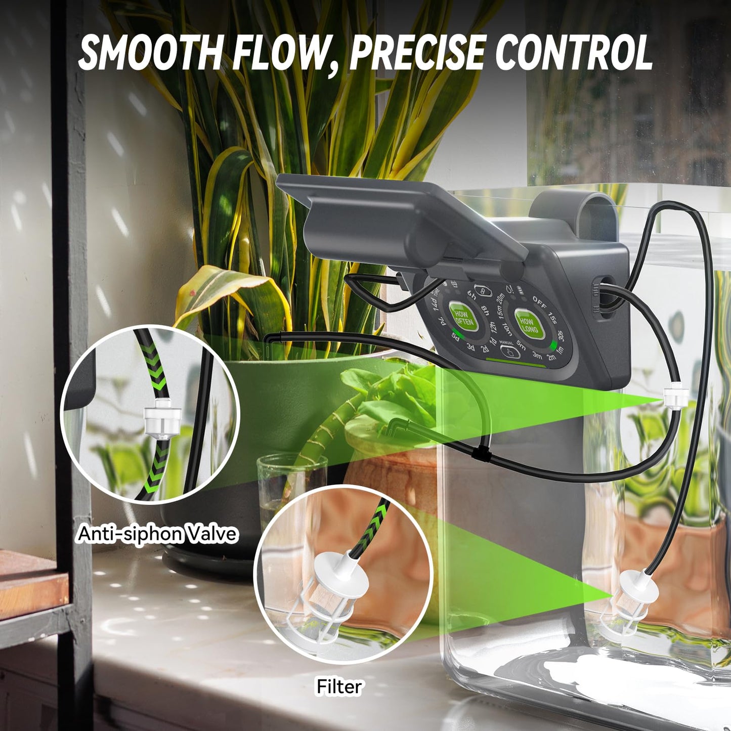 RAINPOINT Programmable Drip Irrigation System for Indoor Houseplant,Compact Dual-Powered Vacation Automatic Plant Waterer Self Watering Device While Away Low Water Auto Shut-Off (Water 10-15 Plants)