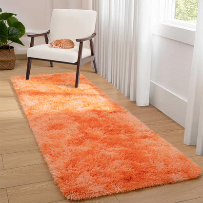 Softlife Orange Area Rug for Bedroom, Fluffy Shag Plush Tie Dyed Rugs for Living Room Girls, Shaggy Throw Carpet for Kids Soft Fuzzy Runner Small 2x6 Runners for Hallways Dorm
