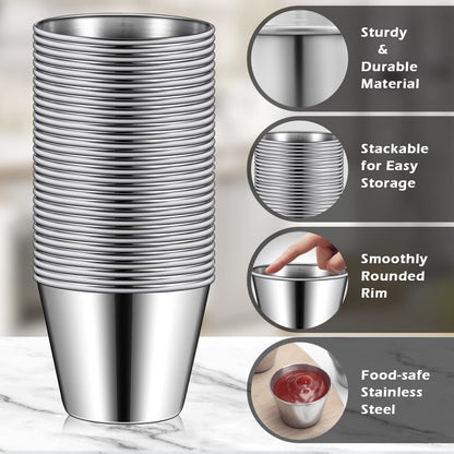 Mimorou 100 Pcs 1.5oz Stainless Steel Sauce Cups Dipping Cups Mental Condiment Sauce Container Round Dipping Bowls Condiment Ramekins for Dish Butter Kitchen Restaurant Serving Party Dinner Cooking