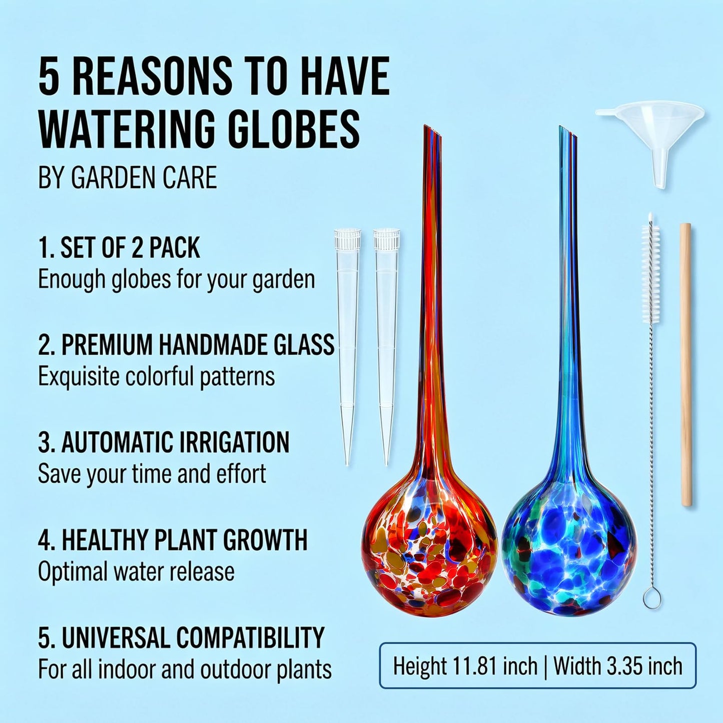 Brajttt Plant Watering Globes Automatic Glass Watering Bulbs, Glass Ball Planter, Decorative Garden Watering Plant Watering Bulbs with 2-Pack, 3.35 inch Diameter