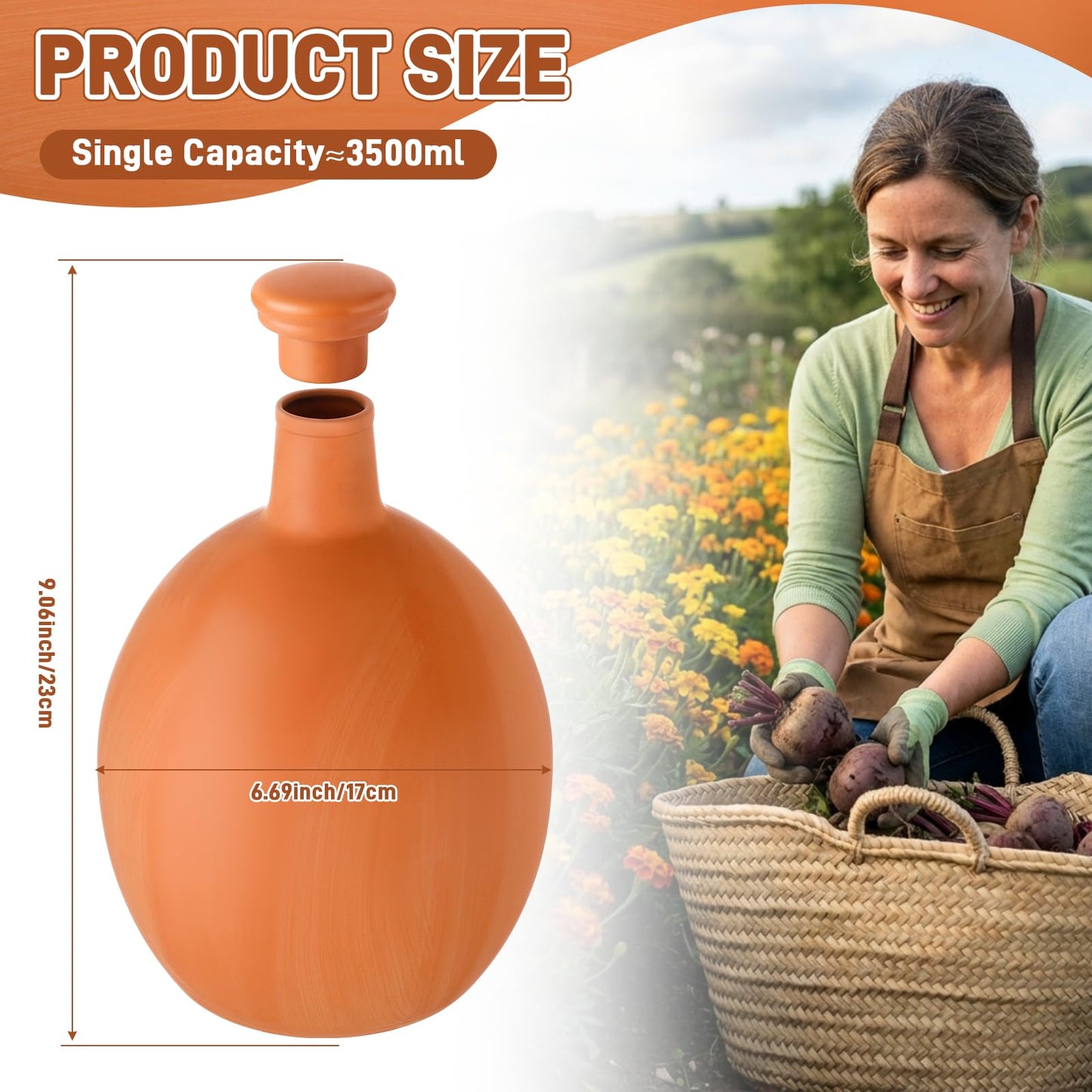 Ferrochef 2 Pcs Large Terracotta Watering Pots 118 oz Ollas Self-Watering Pots Terracotta Watering Globes with Lid Plant Irrigation System for Indoor Outdoor Plants Raised Beds Garden