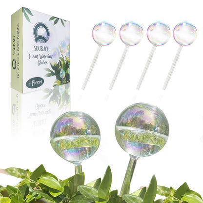 SOURACE 4PC Iridescent Self Watering Globes, Large Glass Rainbow Plant Watering Globes, Self Watering Planter Insert for Indoor and Outdoor, Plant Watering Blubs, Automatic Plant Waterer