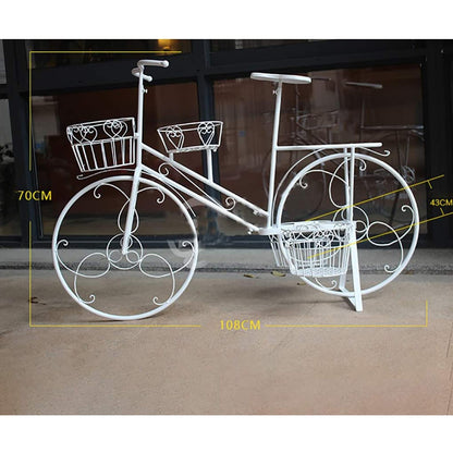 Bicycle Plant Stand Flower Pot Holder with 4 Baskets for Outdoor Garden Patio Wrought Iron Planter Display Rack for Home Deck Green