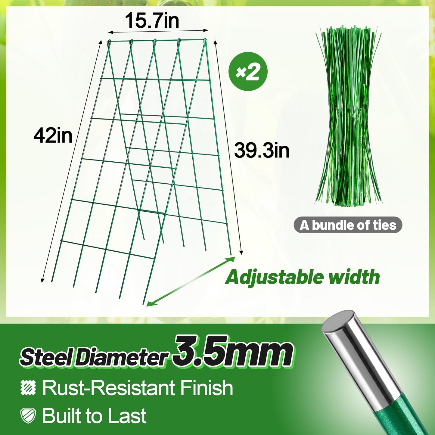 2Sets Stable Cucumber Trellis - 39.3" L x15.7'' W Foldable Garden Trellis for Raised Bed, A-Frame Metal Plant Support Trellis with Ties for Bean Raspberry Squash Climbing Plants Outdoor