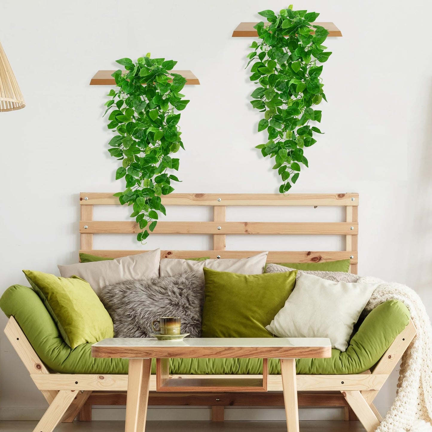 BLEUM CADE 8Pcs Fake Hanging Plants, 9 Branch Artificial Hanging Plant, Lush Faux Pothos Vines for Home Room Wall Shelf Porch Outdoor Indoor Decor (No Baskets)