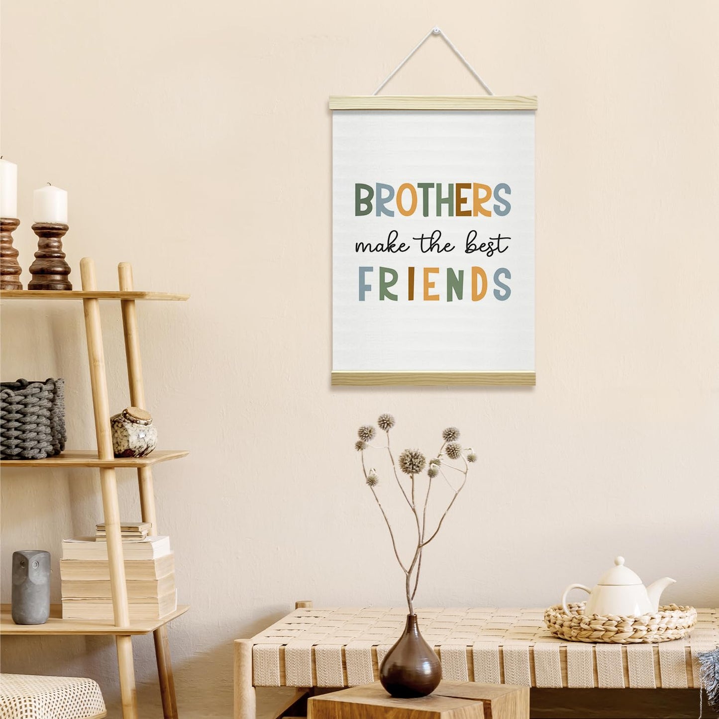Nopoben Brothers Poster Hanger Frame - Brothers Make the Best Friends, Kids Room Wall Art With Wooden Poster Hanger, Boys Bedroom Playroom Game Room Decor(12x16 Inches)-04