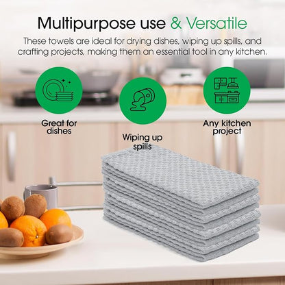 DG Collections Premium Dish Towels for Kitchen, 8 Pack, 15x25 Inch - 100% Cotton Kitchen Towels with Hanging Loop, Highly Absorbent, 400 GSM Bar Mop Cleaning Towels - Ash Grey
