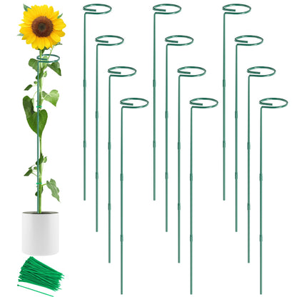 Unves 12 Pack Plant Support Stakes, 36 Inch Garden Plant Stakes, Three Sizes(36 or 24 or 12 Inch) Single Stem Plant Cage for Outdoor Indoor Plants, Sunflower, Tomatoes with 100 Pcs Twist Ties