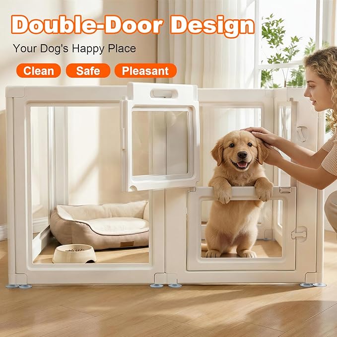 Acrylic Dog Playpen,Clear Plastic Dog Play Pen Indoors,Easy Assemble Dog Playpen-Puppy Playpen,Rabbit and Cat, Small Pet Pen, Dog Pen Indoor (White, 30.3" H, 12PCS)