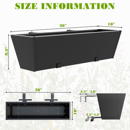 Dogetgd Railing Planter Box Metal Hanging Planter for Outdoor Balcony Heavy-Duty Window Planter Box with Adjustable Brackets