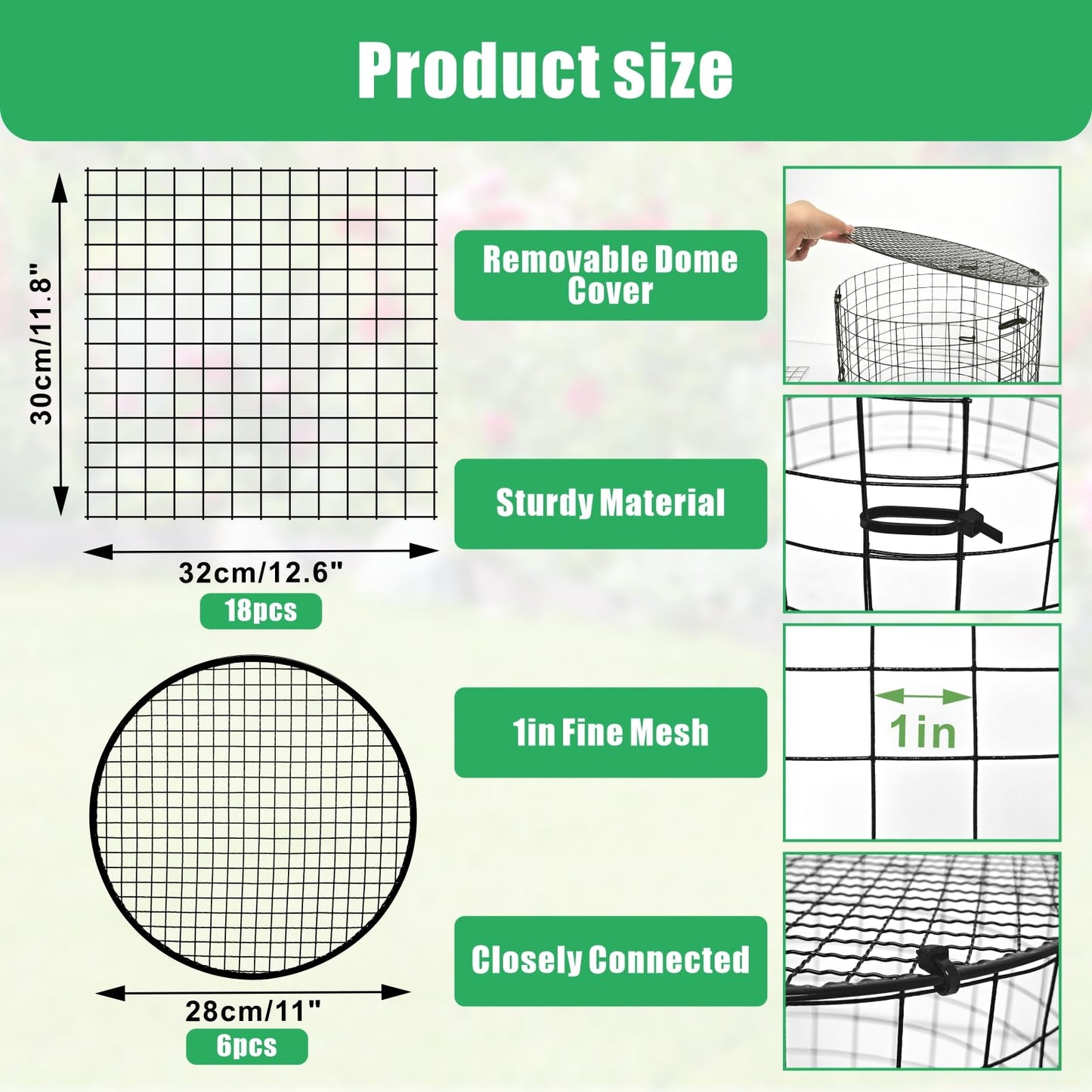 6 Pack Plant Protectors from Animals with Cover, 18PCS 12.6"x11.8" Metal Wire Mesh Cage with Stakes Garden Protection for Rabbits, Chicken, Duck Bunny Barricades for Vegetables, Seedlings and Flower