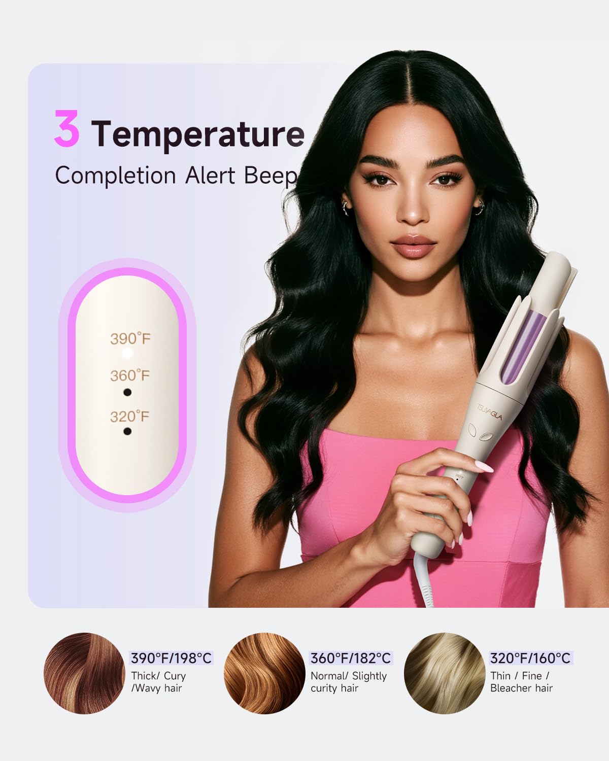 Automatic Curling Iron,1 1/4 Hair Curler with 3 Temperatures, 10S Fast Heating, 2-Way Rotation, 30 Min Auto Shut-Off, 500 Million Ionic, Anti-Scald-Tangle for Long Hair