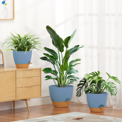 FIASON 12/10/9/8/6 Inch Self Watering Pots for Indoor Outdoor Plants, Set of 5 Large Plastic Planters with Visual Water Window, Drainage Holes & Watering Lip, Modern Decorative Flower Pots (Blue)