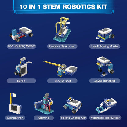 ICreateRobot Coding Robot Kit, 10-in-1 BBC Micro:bit Robotics Invertor Kit, Educational Stem Robot Building Kit with APP Control Learn to MakeCode, MicroPython, and Scratch for Age 9+ Girls Boys