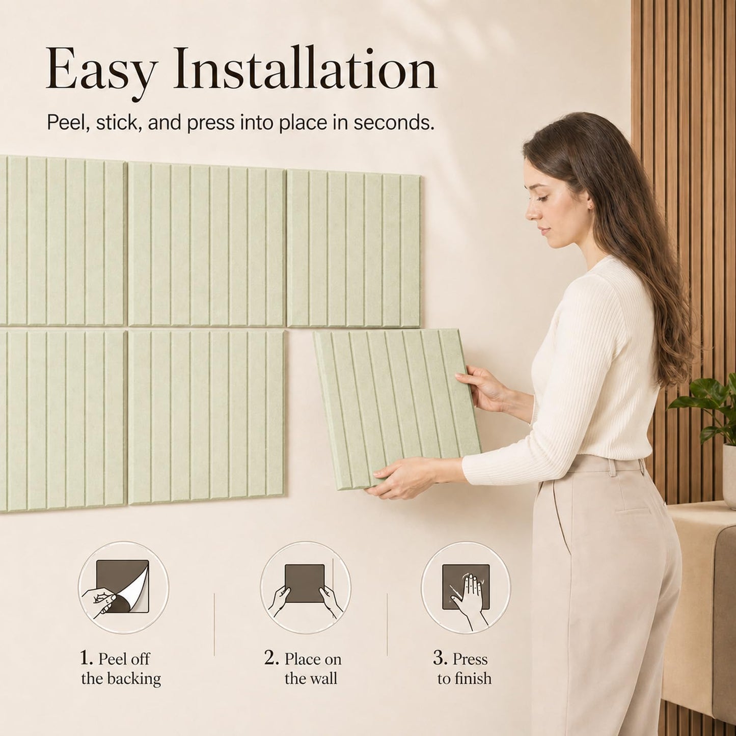 Baysola Stripe Felt Bulletin Board Panels 48 x 36 Inch Self Adhesive Wall Tiles Cork Board Alternative for Office Classroom Photos Notes 12 Pack
