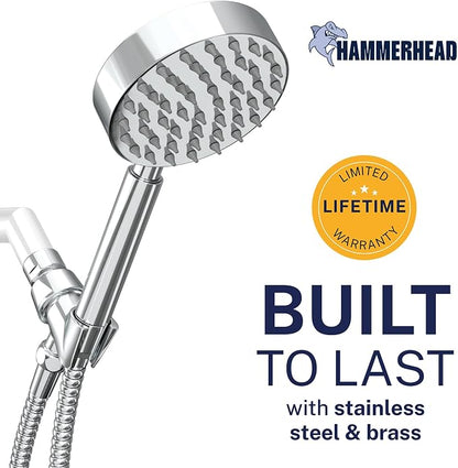 HammerHead Showers® Solid Metal LOW FLOW Handheld Shower Head with Hose and Brass Holder - CHROME – Water Saving 1.75 GPM Detachable Shower Head - Adjustable Shower Wand Bracket & 6ft Hose