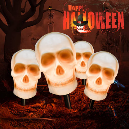 C7 Halloween Skull Pathway Stake Lights, 7 Ft Halloween Pathway String Lights with 4 C7 Bulbs, Stake, Halloweens Decorations Driveway Markers Lights for Outdoor Holiday Garden Walkway Party Lighting
