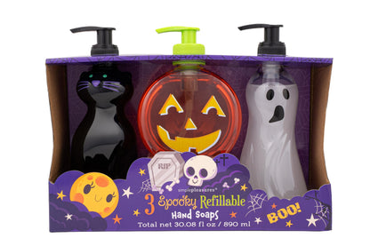 Simple Pleasures Halloween 3 Pack of Cat, Ghost & Pumpkin Spice, Berry Scented Liquid Hand Soap Dispensers Autumn & Halloween Novelty Decorative Refillables for Kitchen Countertops and Bathroom Sinks