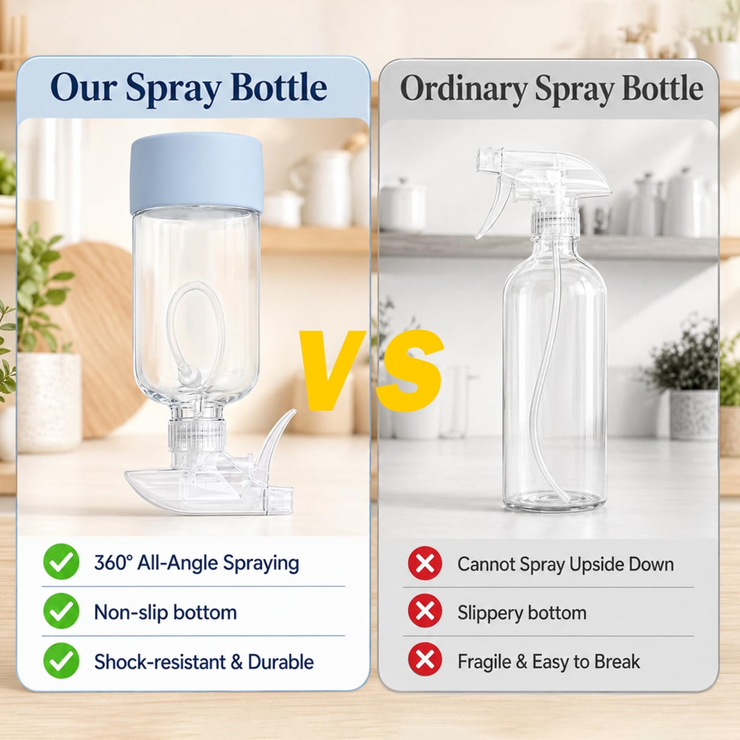 CHEODIN 360° Glass Spray Bottles 16 oz for Hair Cleaning with Silicone Sleeve, 2 Pack Amber Refillable Containers with Adjustable Spray Nozzles, Empty Spray Bottles for Plant, Clear