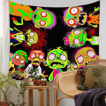Horror Tapestry Blacklight Tapestry for Bedroom Zombie Crowd Around Tapestries UV Reactive Poster Glow in the Dark Walker Undead Ghoul Tapestries Wall Hanging Halloween Decor Scary Room Decor 90"x71"