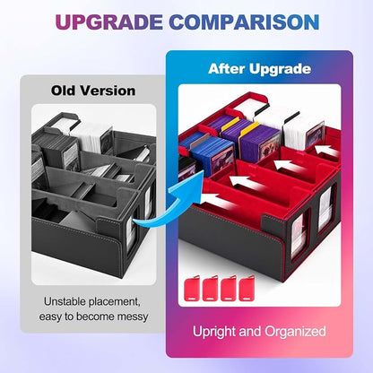 UAONO Trading Card Storage Box with Commander Display; 2400+ Deck Box for MTG with Removable Cover; Top Loaders Card Case fits Magic TCG PTCG Sports Cards; 24 Dividers, 4 Stoppers (Black, Red)