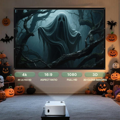 AAJK 80in Holographic Rear Projection Screen, Portable Window Projector Screen, Outdoor Projection Screens Fabric 75"x45" for Christmas and Halloween Videos with Mounting Kit