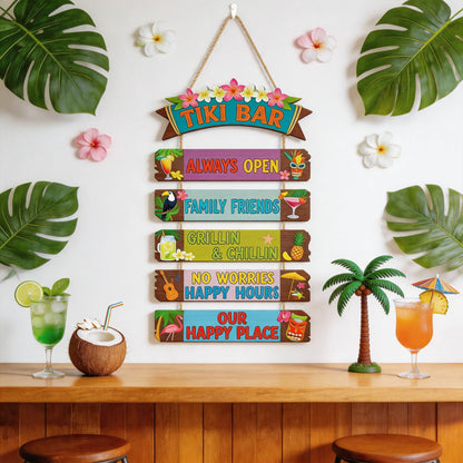 HOURIA Funny Tiki Bar Welcome Hanging Wood Sign,Tropical Hawaiian Luau Party Decorations(11.4"X21"),Funny Summer Tiki Bar Decor, Carnival Aloha Decoration for Outside Patio Backyard Beach