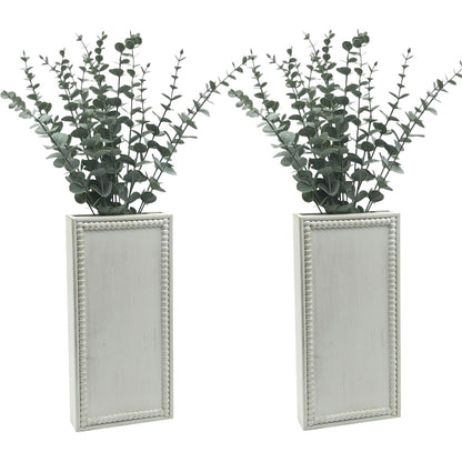 dugunusu Wood Wall Planter Set of 2, Farmhouse Wall Hanging Decor Pocket Planter for Greenery and Dried Flowers, Rustic Indoor Wood Hanging Vase (White)