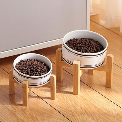 Elevated/Raised 15°Tilted Anti Slip Ceramic Dog Bowl for Small/Medium Breeds,Slanted Bulldog Big Face Pet Food Water Feeding Dish with Stand for Cats and Dogs (3.6 Cups/28 OZ) Black Striation