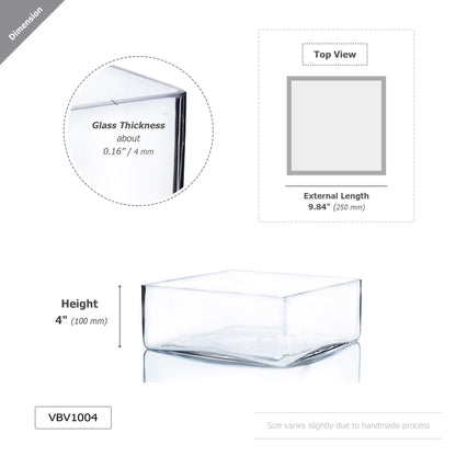 WGV Square Block Glass Vase, Length 10", Height 4", Clear Large Planter Terrarium, Floral Container for Wedding Party Event, Home Office Decor, 1 Piece