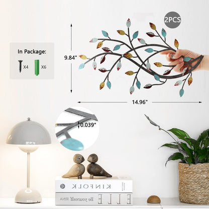 Meltset Metal Tree Leaf Wall Decor, Vine Olive Leaf Branch Wall Art, Wrought Iron Scroll Artwork, Decorative Wall Sculptures Above The Bed, Living Room, Hallway, Indoor and Outdoor（S/Farmhouse）