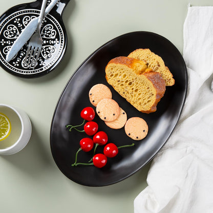 Magclay Porcelain Serving Platters, 12 Inch Large Serving Trays, Oval Serving Plates for Dessert Appetizers Meat/Entertaining/Party, Set of 3, Matte Black
