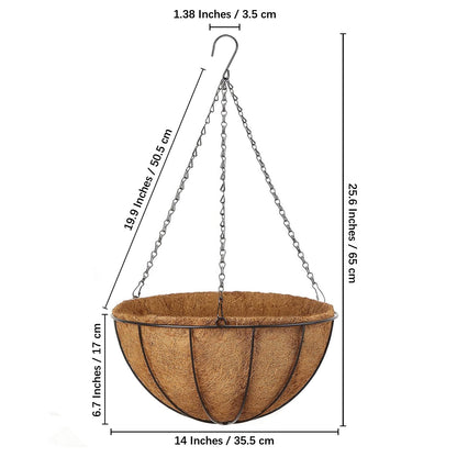 LCHUANG Hanging Baskets Planter for Plants - 4 Pack 14 Inch Metal Baskets with Coco Coir Liner, Hanging Flower Pots for Outside with Chain, Indoor Outdoor Garden Porch Decoration (14'' Pack of 4)