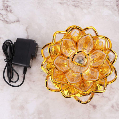 Zerodis 110-240V LED Lotus Flower Lamp - 7 Color Crystal Buddha Lamp with Golden Finish, 36 Songs & US Plug