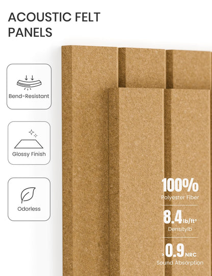 Felt Bulletin Board Tiles -28"x18" with 40 Adhesive Tabs, Cork Board Alternative for Office Decor, Push Pin Board Wall Organizer 6-Pack (Longan Tan)
