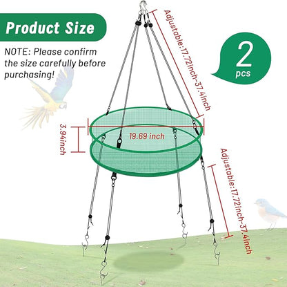 2Pcs Bird Seed Catcher Tray for Hanging Bird Feeder Platform, 20'' Birdfeeder Trays with Wind Rope and Stakes, Birdseed Hoop for Hummingbird Feeders Bee Feeder Outdoor Garden Accessories