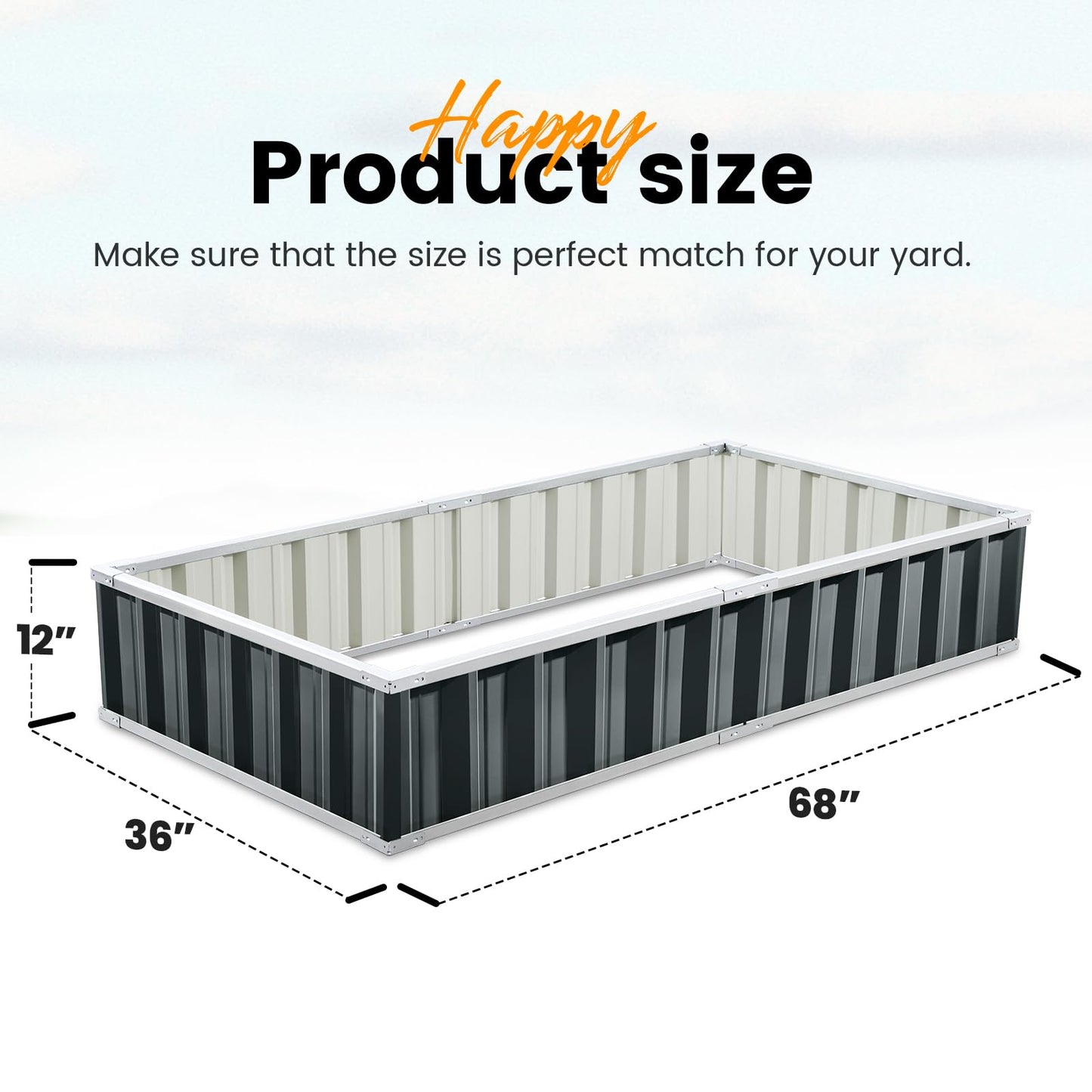 KING BIRD Raised Garden Bed 68" x 36" x 12" (2 Packs) Galvanized Steel Metal Outdoor Planter Kit Box for Vegetables, Flowers, Fruits, and Herbs, Dark Grey