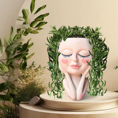 Head Planter Pot for Plants - Face Flower Pots Indoor Outdoor, Cute Succulent Head Planter, Creative Plant Pots With Drainage, Resin Cactus Planter Coffee Table Decor, Women/Mother Vase Gifts Ideas