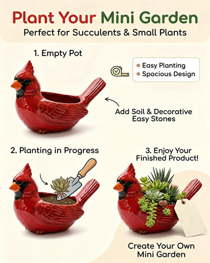 expgaze Cardinal Bird Succulent Planter, Red Cardinal Flower Pot Resin Decorative Bird Planter for Indoor Outdoor Plants, Cute Animal Plant Pot Garden Windowsill Desk Decor Unique Gift (A-1pc)
