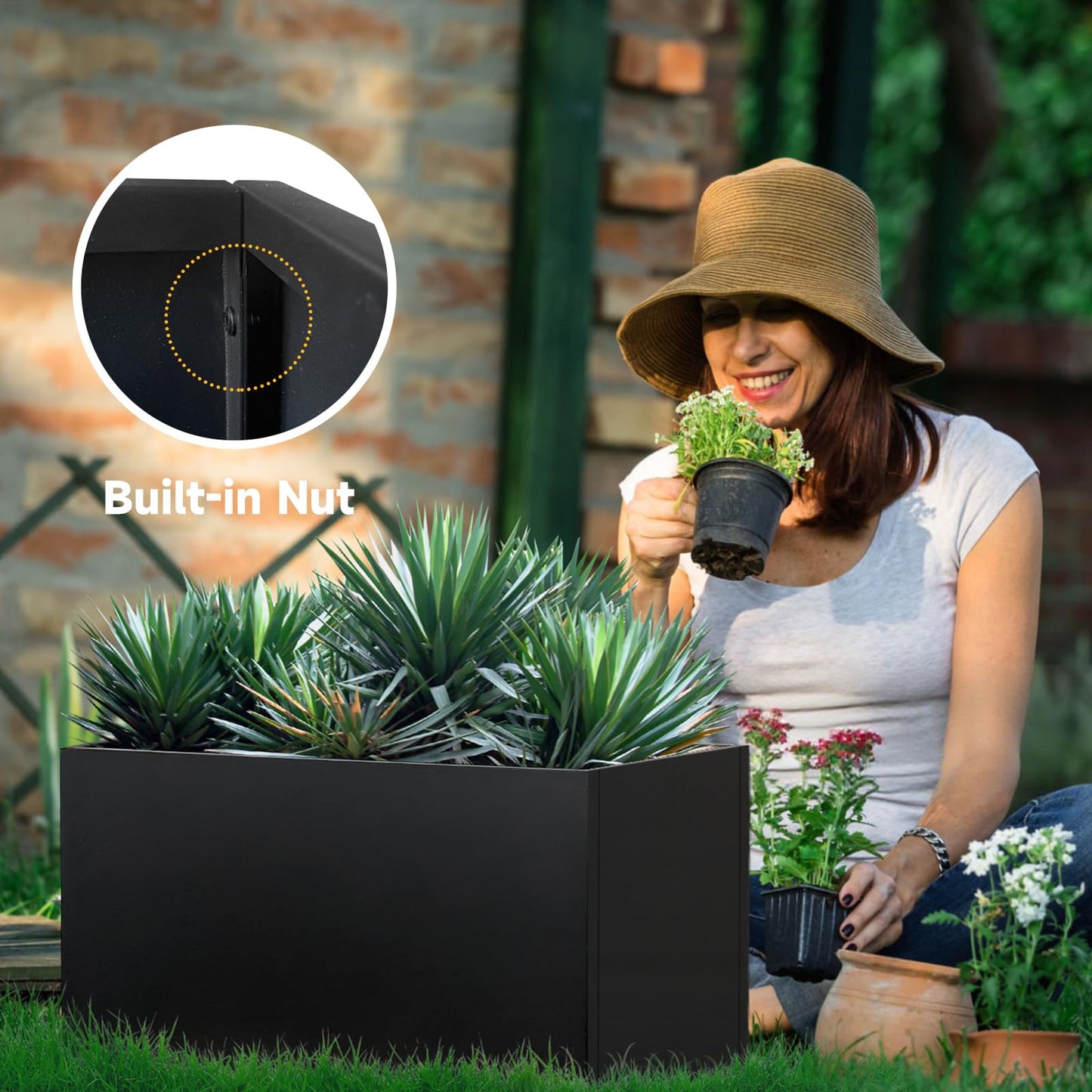 GZLVSOW Galvanized Steel Planter Black Metal Outdoor Planter 32" L x 12" W x 16" H Metal Heavy Planters Box Indoor & Outdoor, Commercial & Residential (32 x 12 x 16,Black)