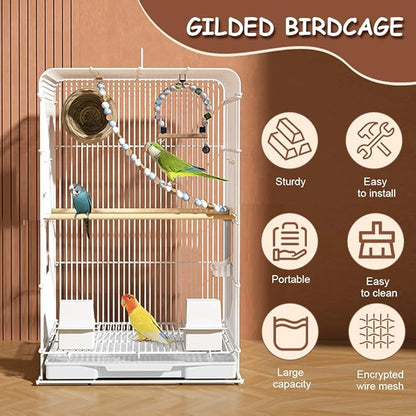 23.6-Inch Household Bird Cage with Top Handle, Small Metal Bird Cage with Removable Slide-Out Tray, Lightweight Travel Bird Cage for Indoor Outdoor Home Bird Feeding