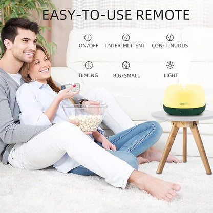 SEEDSEEL 300ML Mini Essential Oil Diffuser with USB-C Power Cord, 7 LED Color Changing Lights, 8 Hours Wood Grain Remote Control Aromatherapy Diffuser. Oil Diffuser for Room, Bedroom, Office, Home